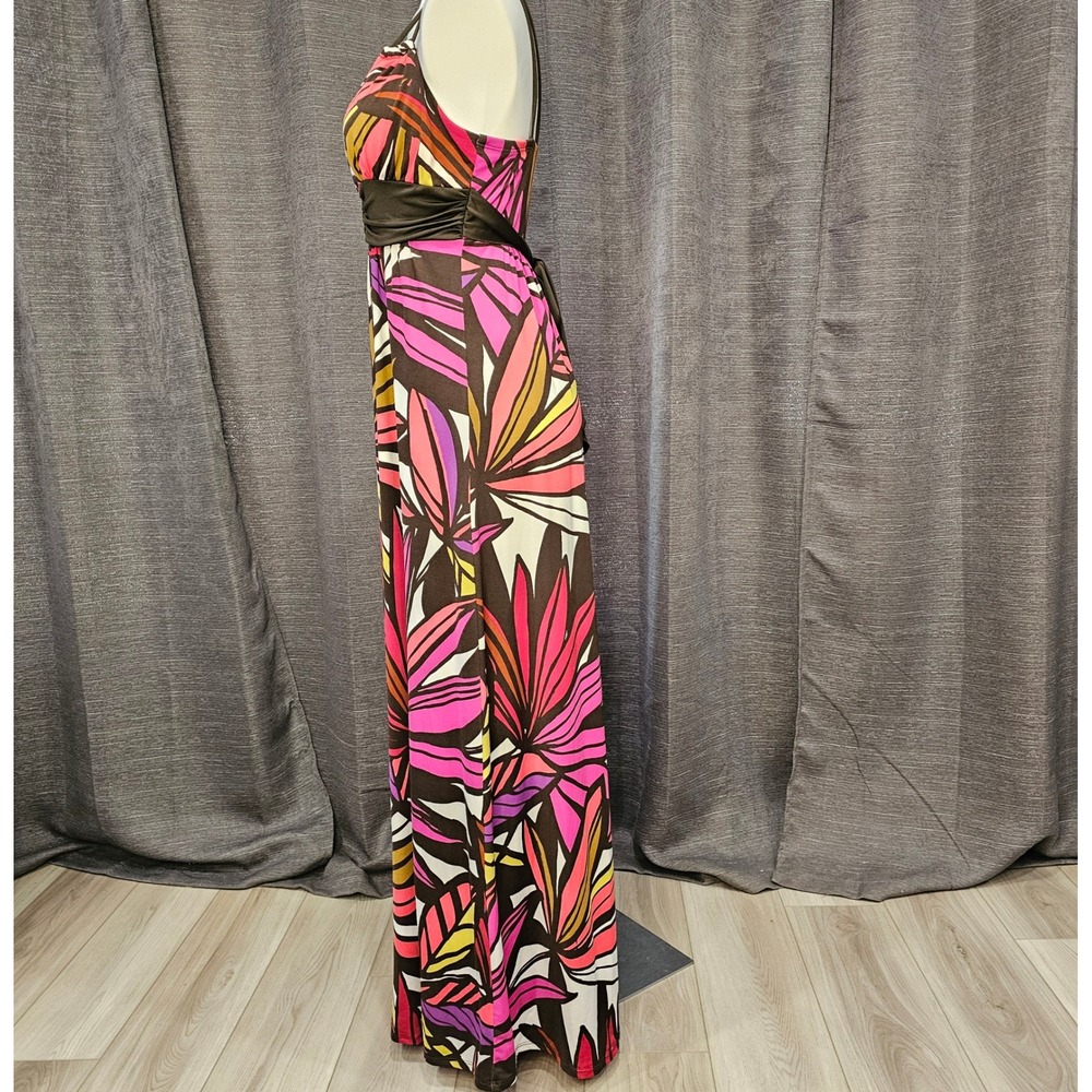 Floral Maxi Dress Tropical Casual‎ Summer Dress Womens Size Medium Brown Pink - Picture 4 of 11